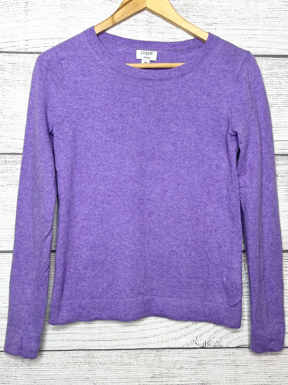 J. Crew Lavender Purple Teddie Crewneck Sweater Cotton Merino Wool Knit Size XS